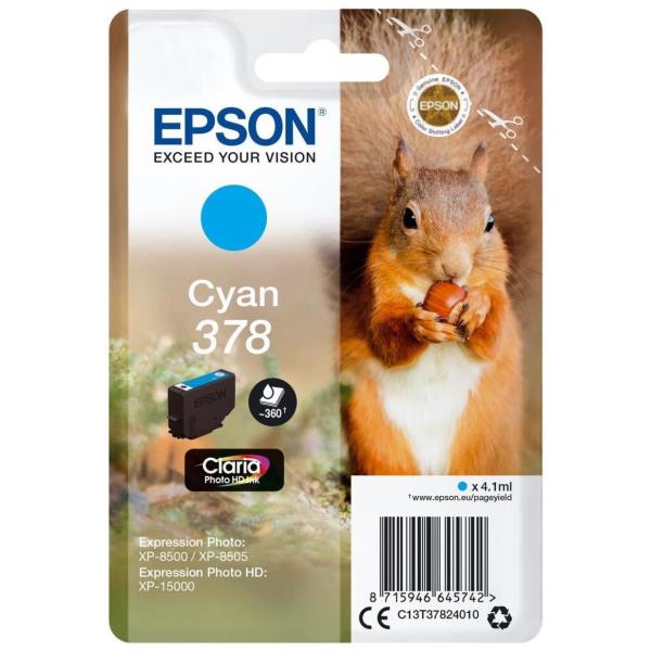 Epson 378 - 4.1 ml - ciano - originale - blister - cartuccia d'inchiostro - per Expression Home XP-8605, 8606; Expression Home HD XP-15000; Expression Photo XP-8505, 8700