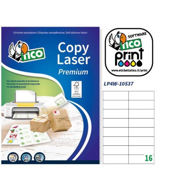 Tico Copy Laser Premium - Carta - adesivo permanente - bianco opco - 105 x 37 mm 1600 etichette (100 foglio(i) x 16) etichette