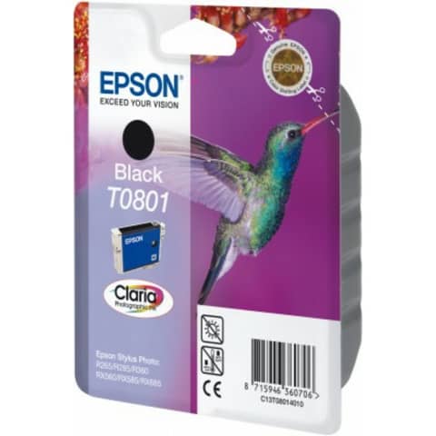 Epson T0801 - 7.4 ml - nero - originale - blister - cartuccia d'inchiostro - per Stylus Photo P50, PX650, PX660, PX700, PX710, PX720, PX730, PX800, PX810, PX820, PX830