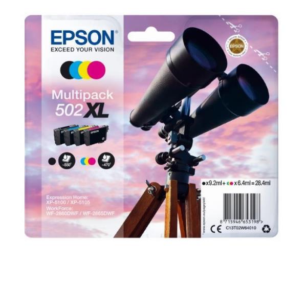Epson 502XL Multipack - Confezione da 4 - 28.4 ml - alta capienza - nero, giallo, ciano, magenta - originale - blister con radiofrequenza / allarme acustico - cartuccia d'inchiostro - per Expression Home XP-5100, XP-5150; WorkForce WF-2860, WF-2865DWF, WF-2880DWF, WF-2885DWF