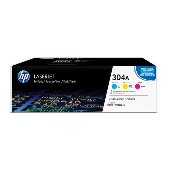 HP 304A - Confezione da 3 - giallo, ciano, magenta - originale - LaserJet - cartuccia toner (CF372AM) - per Color LaserJet CM2320fxi, CM2320n, CM2320nf, CP2025, CP2025dn, CP2025n, CP2025x