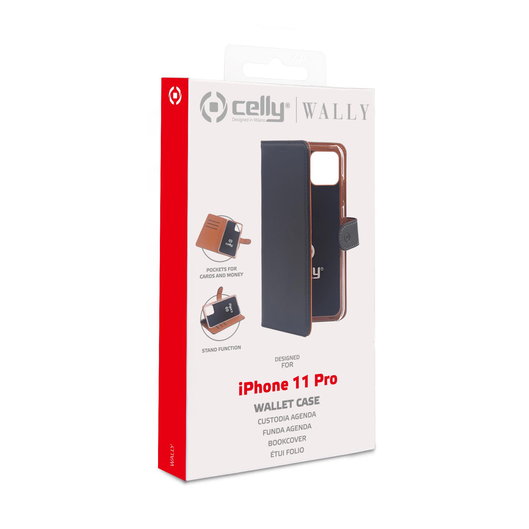 Celly Wally - Flip cover per cellulare - similpelle - nero - per Apple iPhone 11 Pro