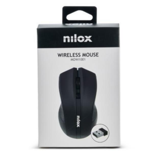 Nilox - Mouse - ergonomico - ottica - 3 pulsanti - senza fili - ricevitore wireless USB - nero - retail