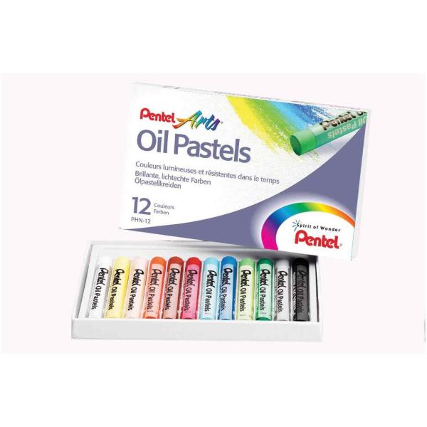 Pentel Arts - Pastello - pastello a olio - per legno, pannello, tela - colori assortiti - 8 mm (pacchetto di 12)