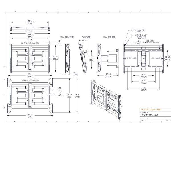 Vogel's PFW 6851 - Kit montaggio (montaggio a muro) - per pannello piatto - nero - dimensione schermo: 42"-63" - interfaccia montaggio: 200 x 200 mm - installabile a parete
