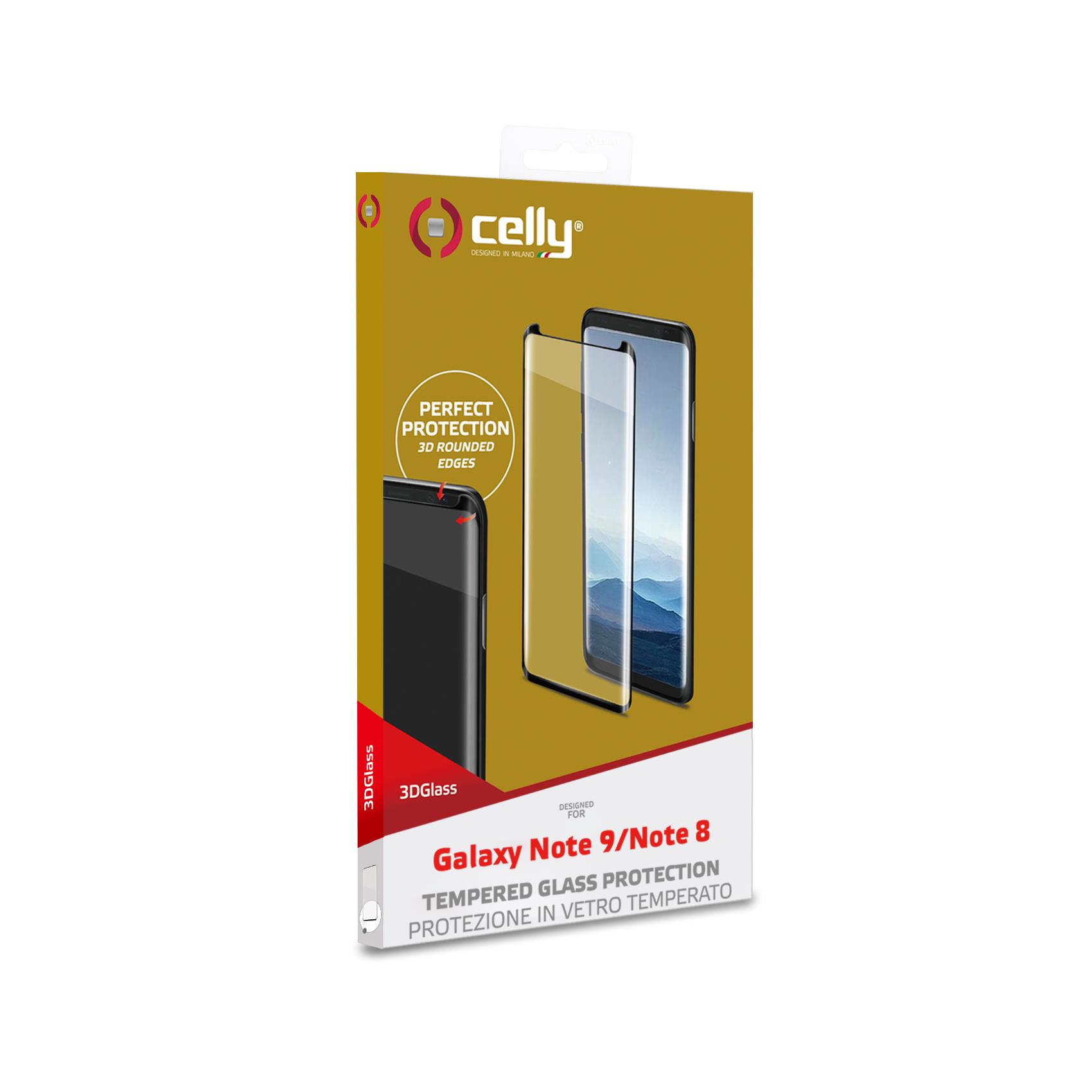 Celly 3DGLASS774BK - Protezione per schermo per telefono cellulare - vetro - colore telaio nero - per Samsung Galaxy Note9