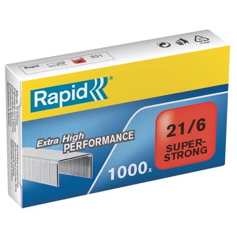 Rapid Super Strong - Punti metallici - 21/6 - 6 mm - acciaio galvanizzato - pacco da 1000 - per Supreme S51