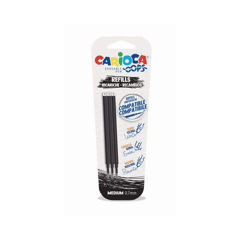 Carioca OOPS - Refill - non permanente - nero - inchiostro sensibile al calore - 0.7 mm - medio (pacchetto di 3)