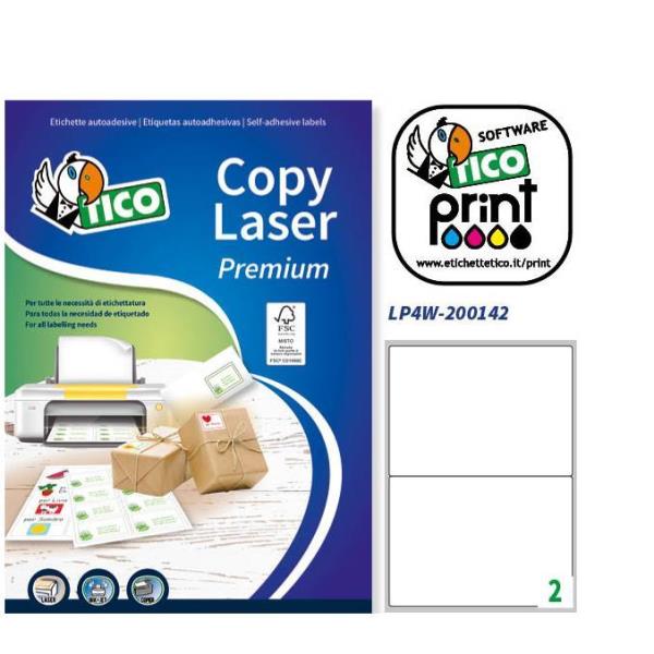 Tico Copy Laser Premium - Autoadesivo - bianco - 200 x 142 mm 200 etichette (100 foglio(i) x 2) Etichette per indirizzi