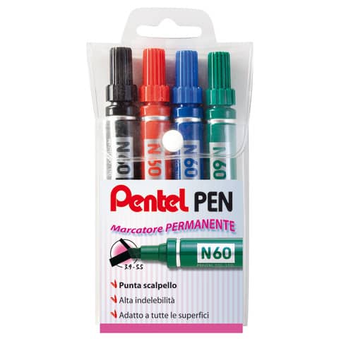 Pentel PEN - Marcatore - permanente - nero, rosso, blu, verde - inchiostro a base olio - 3.9-5.5 mm (pacchetto di 4)