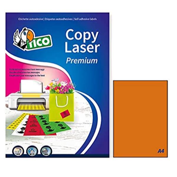 Tico Copy Laser Premium - Carta - adesivo permanente - arancione fluorescente - A4 (210 x 297 mm) 70 etichette (70 foglio(i) x 1) etichette