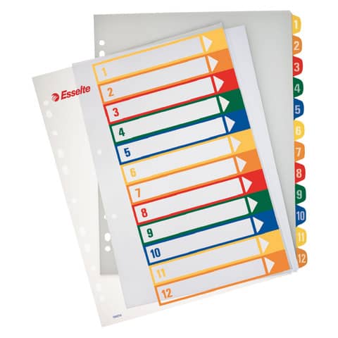 Esselte - Divisorio - 12 parti - prestampato: 1-12 - per A4 Maxi - con schede (pacchetto di 10)