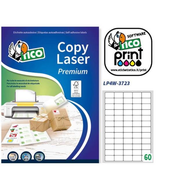 Tico Copy Laser Premium - Carta - Opaca - adesivo permanente - bianco - 37.5 x 23.5 mm 6000 etichette (100 foglio(i) x 60) Etichette per indirizzi