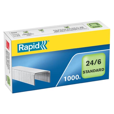 Rapid Standart - Punti metallici - 24/6 - 6 mm - zincato - pacco da 1000 - per Rapid F16; Economy 20EX; Fashion F10, F15, FM32; Supreme S17, S27, S30