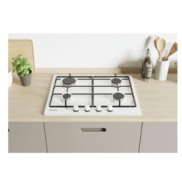 Candy Timeless CHW6BRWW - Piano cottura a gas - 4 piastre - Nicchia - larghezza: 56 cm - prof. 48 cm - bianco - bianco