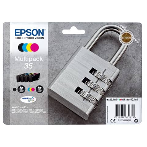Epson 35 Multipack - Confezione da 4 - nero, giallo, ciano, magenta - originale - blister - cartuccia d'inchiostro - per WorkForce Pro WF-4720, WF-4720DWF, WF-4725DWF, WF-4730, WF-4730DTWF, WF-4740, WF-4740DTWF