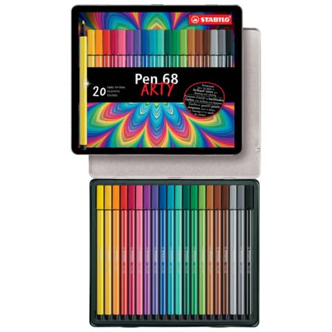 STABILO Pen 68 - Penna punta in fibra - colori assortiti - inchiostro base acqua - 1 mm - medio (pacchetto di 20)