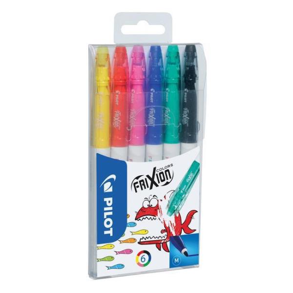 Pilot FriXion Colors - Marcatore - nero, rosso, blu, verde, giallo, rosa - 0.63 mm - medio - con gomma (pacchetto di 6)