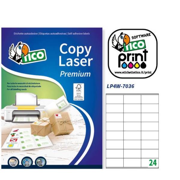 Tico Copy Laser Premium - Carta - Opaca - adesivo permanente - bianco - 70 x 36 mm 2400 etichette (100 foglio(i) x 24) etichette