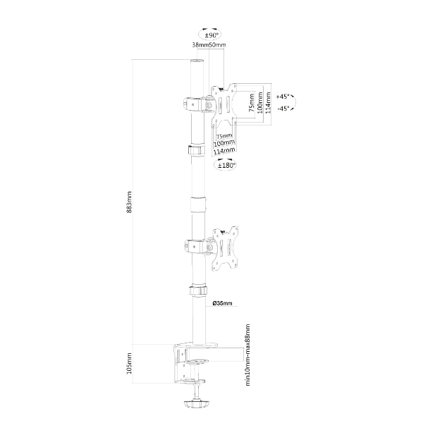 Neomounts FPMA-D550DV - Kit montaggio - per 2 display LCD - nero - dimensione schermo: 10"-32" - installabile con morsetto, rondella, montabile su desk