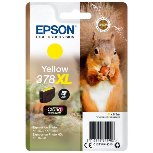 Epson 378XL - 9.3 ml - XL - giallo - originale - blister - cartuccia d'inchiostro - per Expression Home XP-8605, 8606; Expression Home HD XP-15000; Expression Photo XP-8505, 8700