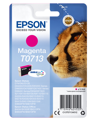 Epson T0713 - 5.5 ml - magenta - originale - cartuccia d'inchiostro - per Stylus DX9400, SX115, SX210, SX215, SX218, SX415, SX515, SX610; Stylus Office BX310, BX610