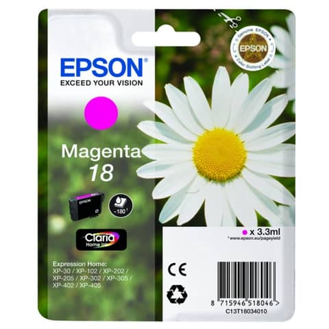 Epson 18 - 3.3 ml - magenta - originale - cartuccia d'inchiostro - per Expression Home XP-212, 215, 225, 312, 315, 322, 325, 412, 415, 422, 425