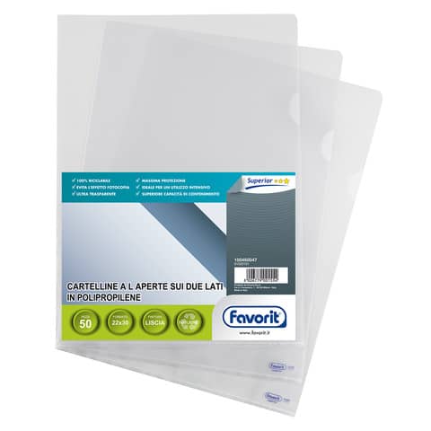 Favorit PRATIC SUPERIOR - Cartella a L - per 220 x 300 mm - trasparente (pacchetto di 50)