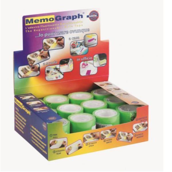 Eurocel MEMOGRAPH - Dispenser con nastro per etichette - a mano - 50 mm x 10 m - pellicola PVC - verde trasparente fluorescente