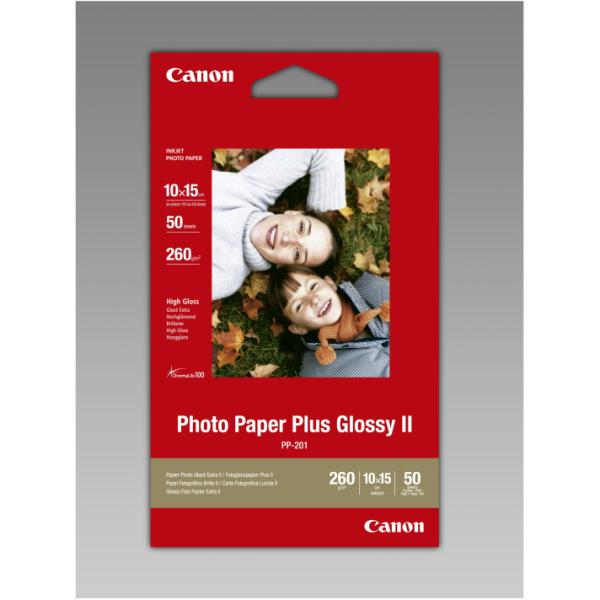 Canon Photo Paper Plus Glossy II PP-201 - Lucido - 100 x 150 mm - 260 g/m² - 50 fogli carta fotografica - per PIXMA iP2600, iP2700, iX7000, MG2555, MG8250, mini320, MP520, MX7600, MX850, TS7450