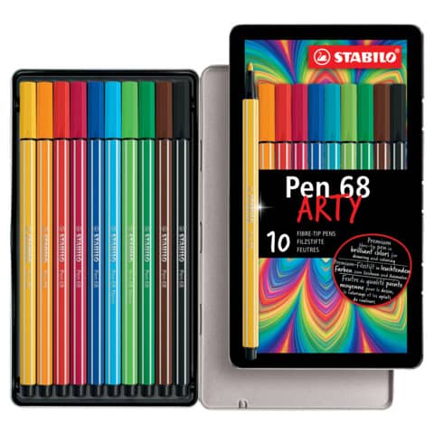 STABILO Pen 68 - Penna punta in fibra - colori assortiti - inchiostro base acqua - 1 mm - medio (pacchetto di 10)