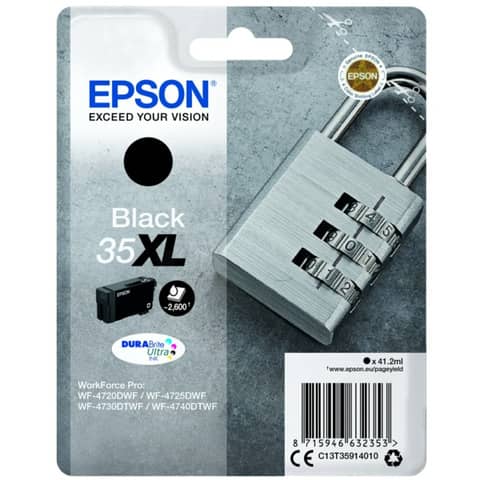 Epson 35XL - 41.2 ml - XL - nero - originale - cartuccia d'inchiostro - per WorkForce Pro WF-4720, WF-4720DWF, WF-4725DWF, WF-4730, WF-4730DTWF, WF-4740, WF-4740DTWF