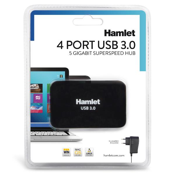 Hamlet XHUB430BKPW - Hub - 4 x SuperSpeed USB 3.0 - desktop
