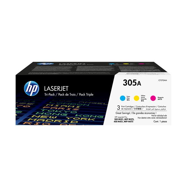 HP 305A - Confezione da 3 - giallo, ciano, magenta - originale - LaserJet - cartuccia toner (CF370AM) - per LaserJet Pro 300 M351, 400 M451, MFP M375, MFP M475