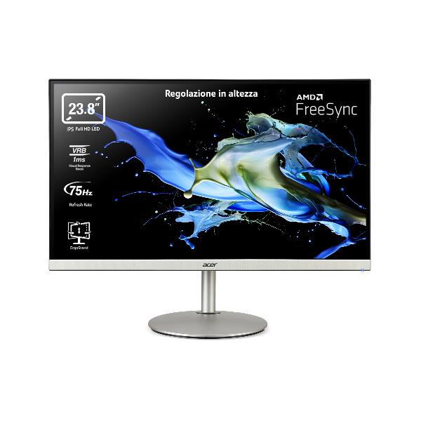 Acer CB242Y - Monitor a LED - 23.8" - 1920 x 1080 Full HD (1080p) @ 75 Hz - IPS - 250 cd/m² - 1000:1 - 1 ms - HDMI, VGA, DisplayPort - altoparlanti - argento/nero - per Aspire 1; 3; 3 Pro Series; 7; Spin 1; 3; 7 Pro Series; Swift 1