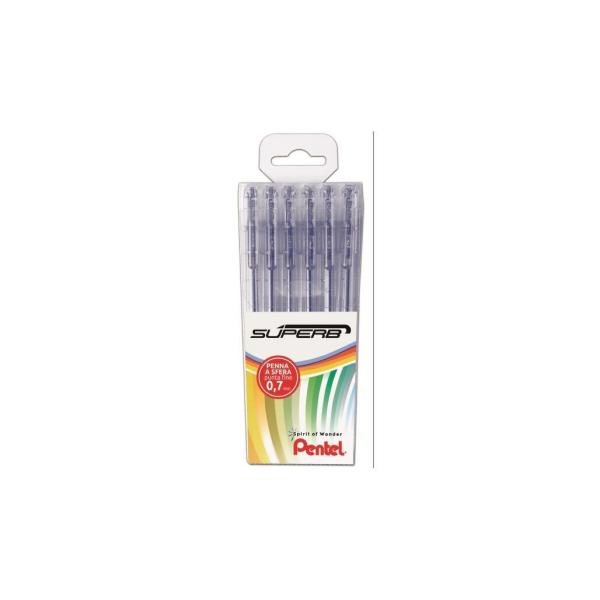 Pentel Superb - Penna a sfera - nero - inchiostro a base olio - 0.7 mm - fine (pacchetto di 6)