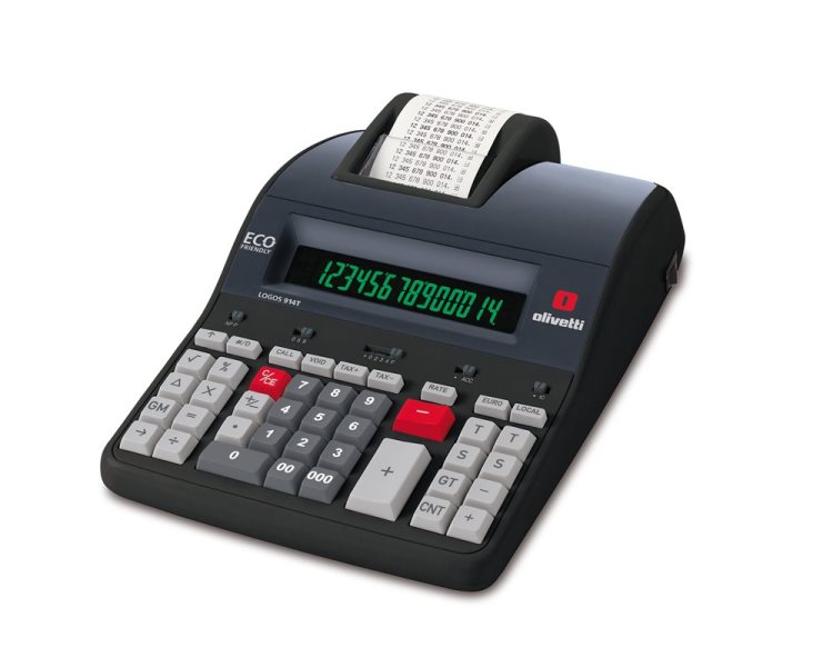 Olivetti Logos 914T - Calcolatrice scrivente con stampa - LCD - 14 cifre - adattatore CA