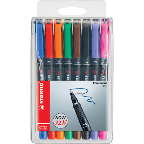 STABILO OHPen universal - Penna punta in fibra - permanente - colori assortiti - 0.7 mm - fine - 8 pezzi (pacchetto di 5)