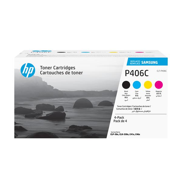 Samsung CLT-P406C - Confezione da 4 - nero, giallo, ciano, magenta - originale - cartuccia toner (SU375A) - per Samsung CLX-3300, 3302, 3303, 3304, 3305, 3306, 3307, SCX-3300, 3301, 3305, 3306