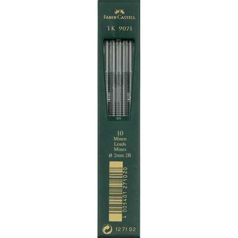 Faber-Castell TK 9071 - Mina per matita - 2B - nero intenso - 2 mm (pacchetto di 10) - per TK 4600, 9400, 9500