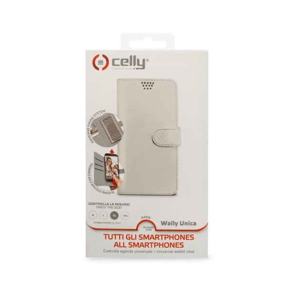 Celly Wally Unica XL - Flip cover per cellulare - ecopelle - bianco