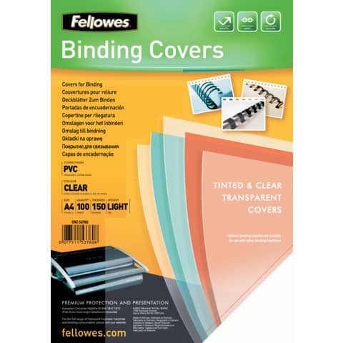 Fellowes Superclear PVC - A4 (210 x 297 mm) - 150 micron - trasparente - 100 pezzi copertina in PVC per rilegatura - per Fellowes Galaxy 500, Galaxy Wire, Pulsar+ 300, Quasar+ 500, Star 150, Star+ 150
