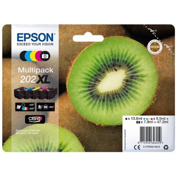 Epson 202XL Multipack - Confezione da 5 - 47.2 ml - XL - nero, giallo, ciano, magenta, nero per foto - originale - blister con radiofrequenza / allarme acustico - cartuccia d'inchiostro - per Expression Premium XP-6000, XP-6005