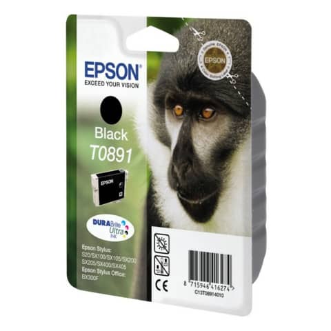 Epson T0891 - 5.8 ml - nero - originale - blister - cartuccia d'inchiostro - per Stylus S21, SX110, SX115, SX210, SX215, SX218, SX400, SX410, SX415; Stylus Office BX300