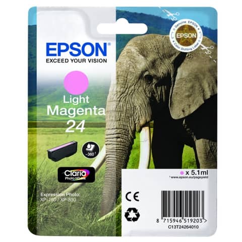Epson 24 - 5.1 ml - magenta chiaro - originale - cartuccia d'inchiostro - per Expression Photo XP-55, 750, 760, 850, 860, 950, 960, 970; Expression Premium XP-750, 850