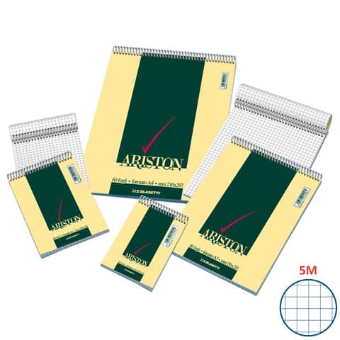 Blasetti ARISTON - Blocco punto metallico - rilegatura a spirale - A4 - 60 fogli / 120 pagine - extra bianco - quadretti - disponibile in colori assortiti - cartone