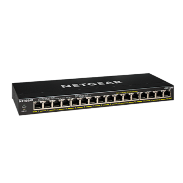 NETGEAR GS316PP - Switch - unmanaged - 16 x 10/100/1000 (PoE+) - desktop, montaggio a parete - PoE+ (183 W)