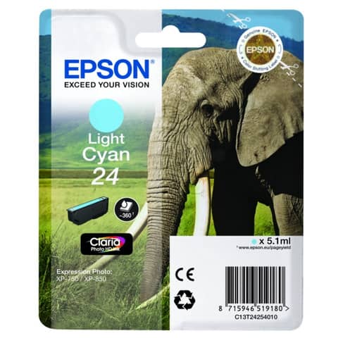 Epson 24 - 5.1 ml - cyan chiaro - originale - cartuccia d'inchiostro - per Expression Photo XP-55, 750, 760, 850, 860, 950, 960, 970; Expression Premium XP-750, 850