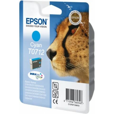 Epson T0712 - 5.5 ml - ciano - originale - cartuccia d'inchiostro - per Stylus DX9400, SX115, SX210, SX215, SX218, SX415, SX515, SX610; Stylus Office BX310, BX610