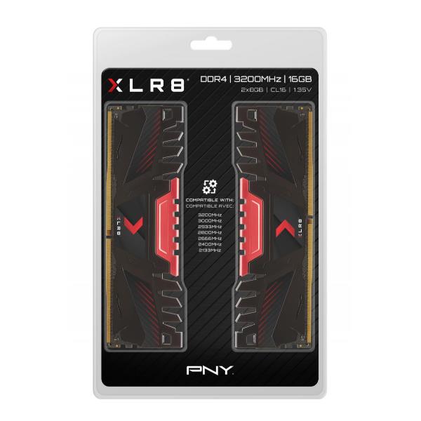 PNY Anarchy X - DDR4 - kit - 16 GB: 2 x 8 GB - DIMM 288-PIN - 3200 MHz / PC4-25600 - CL16 - 1.35 V - senza buffer - non ECC - rosso